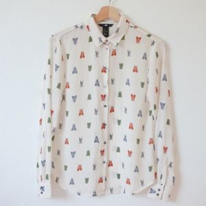 H&M Ivory with Moth Insect Print Blouse Shirt
